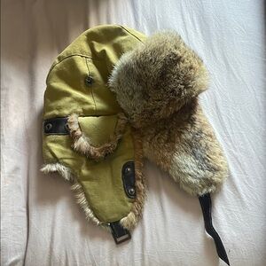 Crown Cap Aviator Hat - Olive and Tan